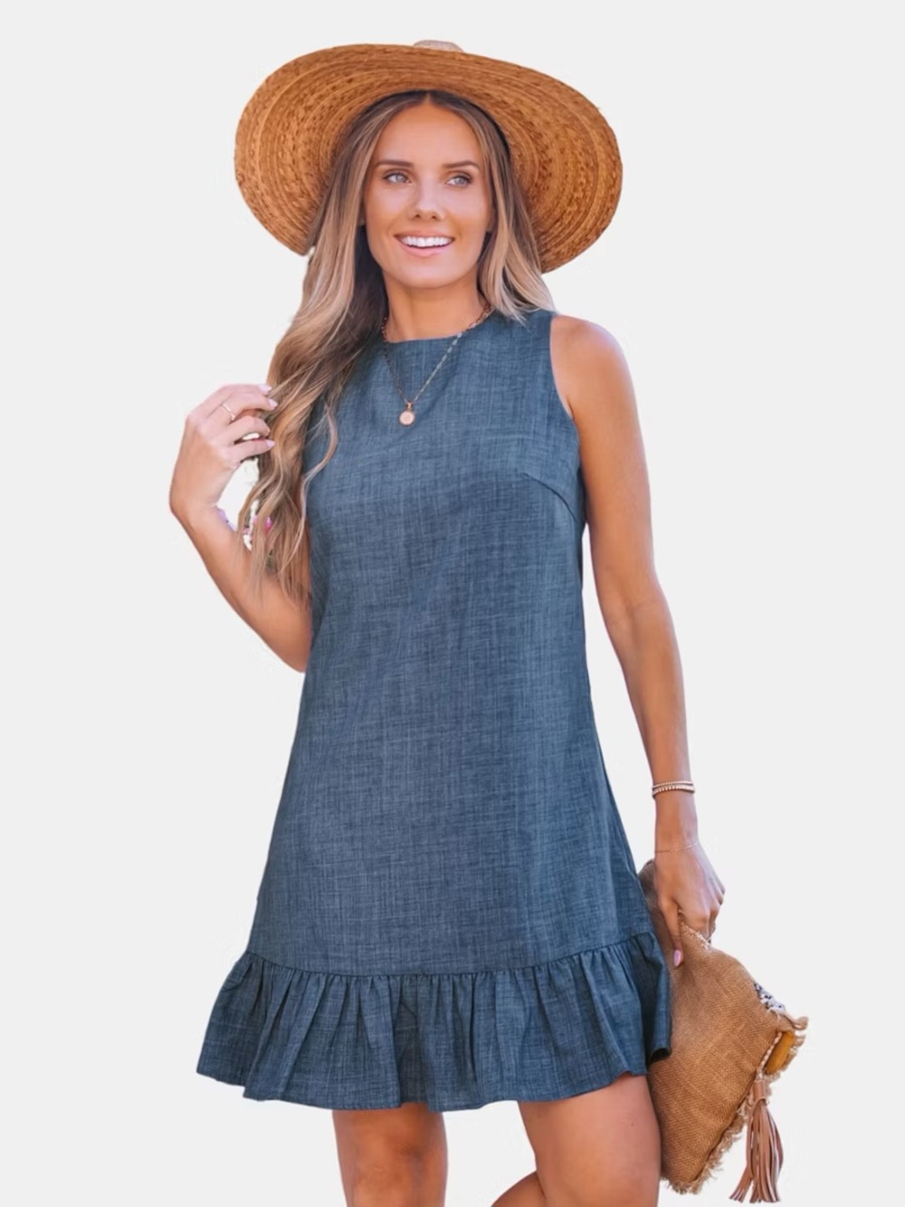 Cupshe Denim Blue Ruffle-Hem Mini Dress